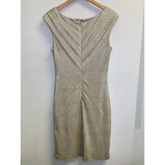 Ralph Lauren Golden Cocktail Shimmer Dress Women's Size 10 Cowl Neck Gathered - Picture 8 of 9